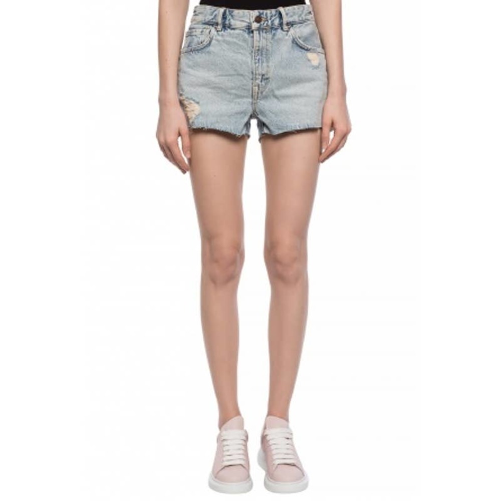 All Saints Distressed Cleo Boyfriend Denim Short Ice Blue Women's Size 26 NWT